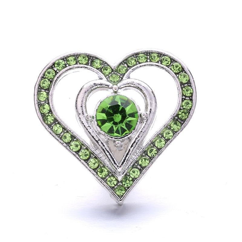 Green Rhinestone Peridot Heart 20MM Jewelry Snap Buttono Charm for Interchangeable Jewelry