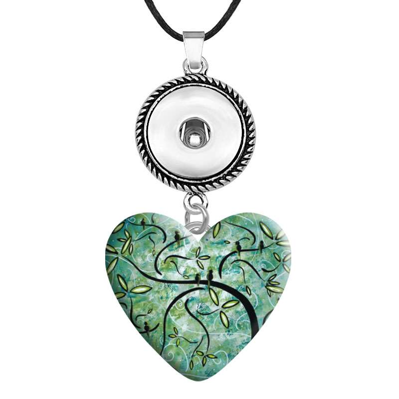 Resin Patterned Heart Necklace with Snap Charm fits 18/20MM Snaps