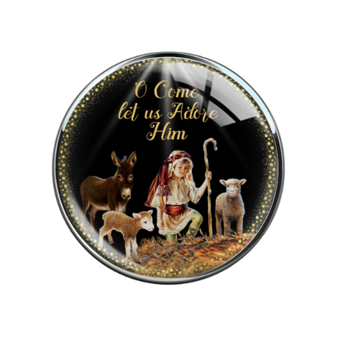O Come Let Us Adore Him Nativity Shepherd Scene Print Glass 20MM Snap Jewelry Charm