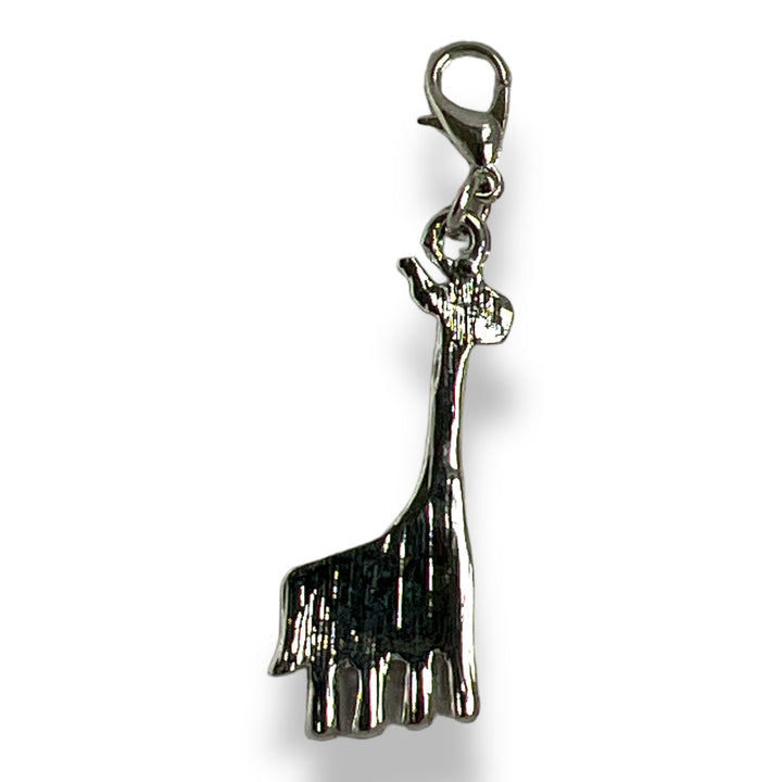 Silver Plated Peachy Pink Enamel Cartoon Giraffe Charm with Rhinestones and Lobster Clasp Clip