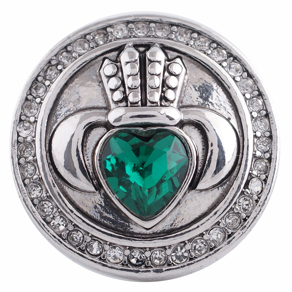 20MM Claddagh Snap with Clear and Emerald Rhinestones - Snap