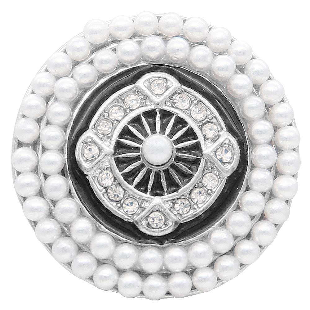 pearls, clear rhinestones and black enamel 20mm elegant snap
