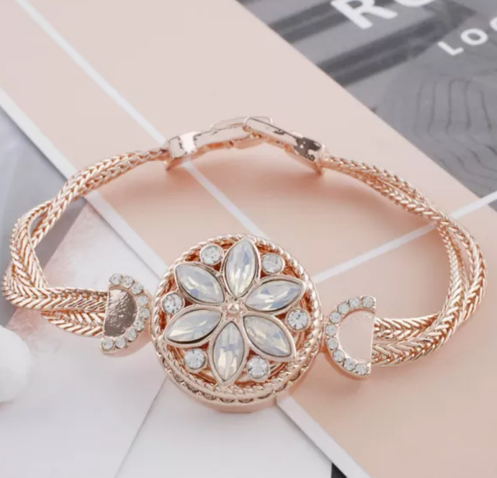 20MM Rose Gold White Opal Rhinestone Flower Snap - Snap