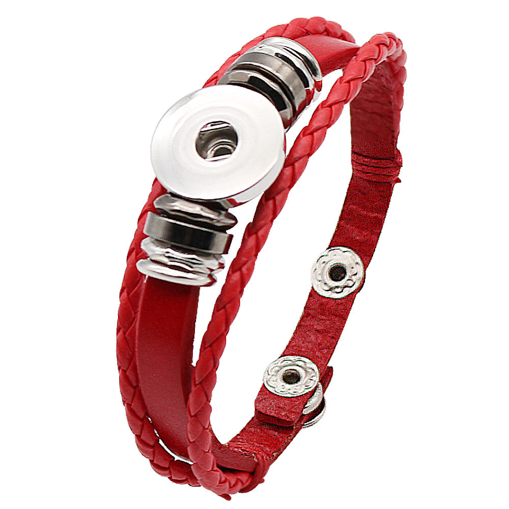 8.5 Leather Braids & Beads Snap Bracelet - Red - Snap