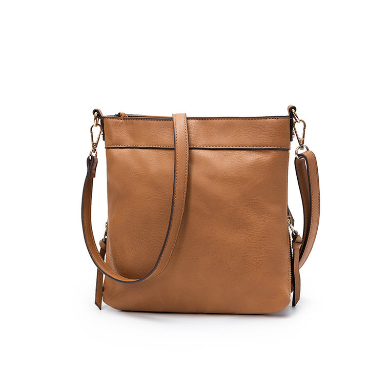 Leather Camel color multifunctional shoulder messenger bag fits three 18/20mm snap buttons