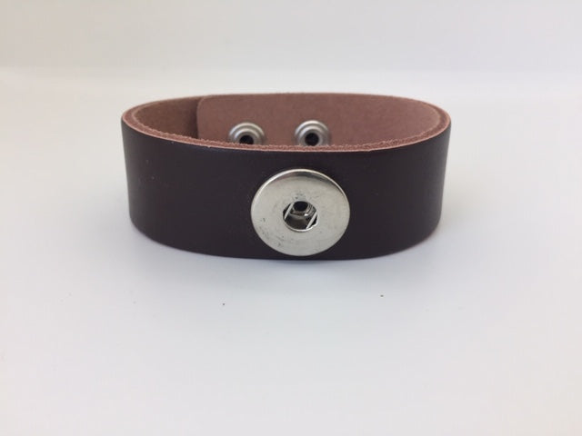 Brown Smooth Leather Single Snap Bracelet - Snap Bracelet