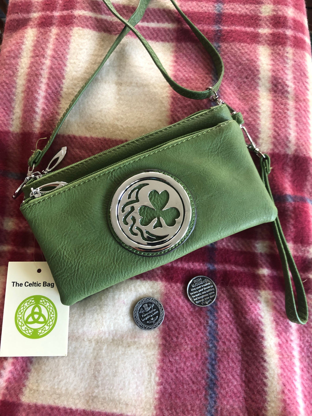 Celtic Bag Co Olive tri-compartment Cross-body/wristlet