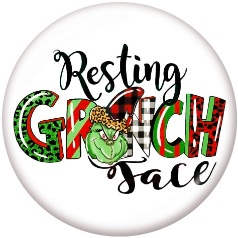 Handmade 20MM Resting Grinch Face Glass Print Snap - Snap