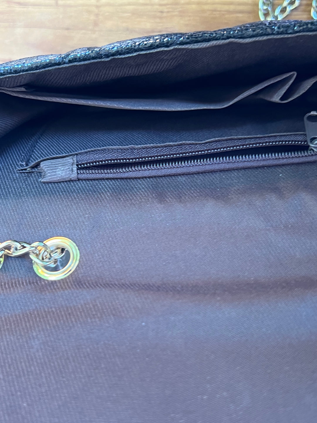 Foil Shimmer Foldover Crossbody Shoulder Bag with Gold Chain