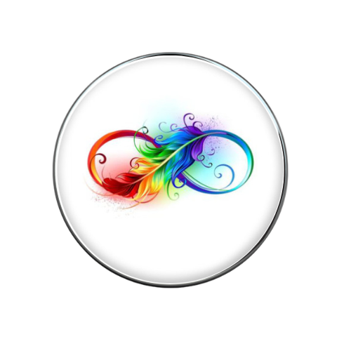 Autism Rainbow Eternity Feather Print Glass Snap Jewelry Charm 20MM