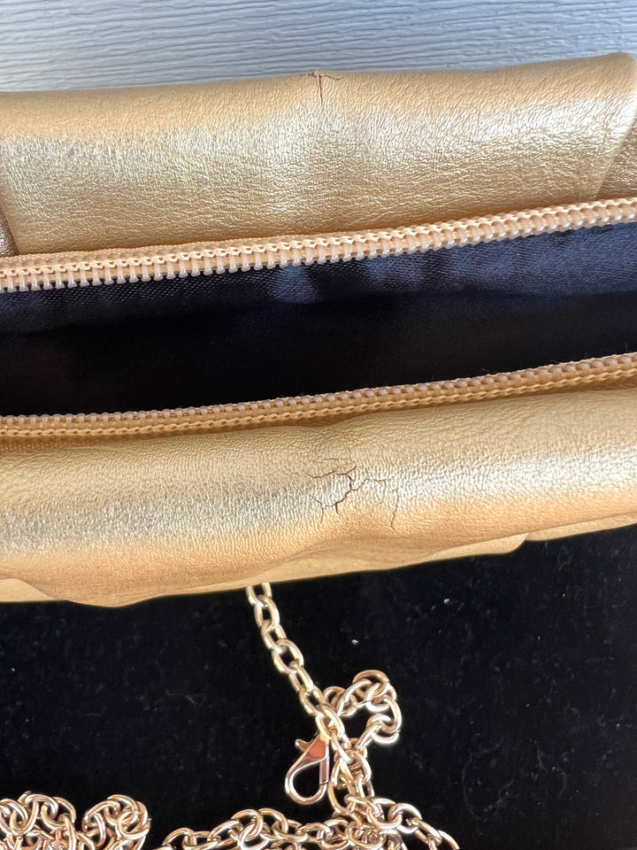 Metallic Matte Pleated Formal Handbag with Chain Shoulder Strap