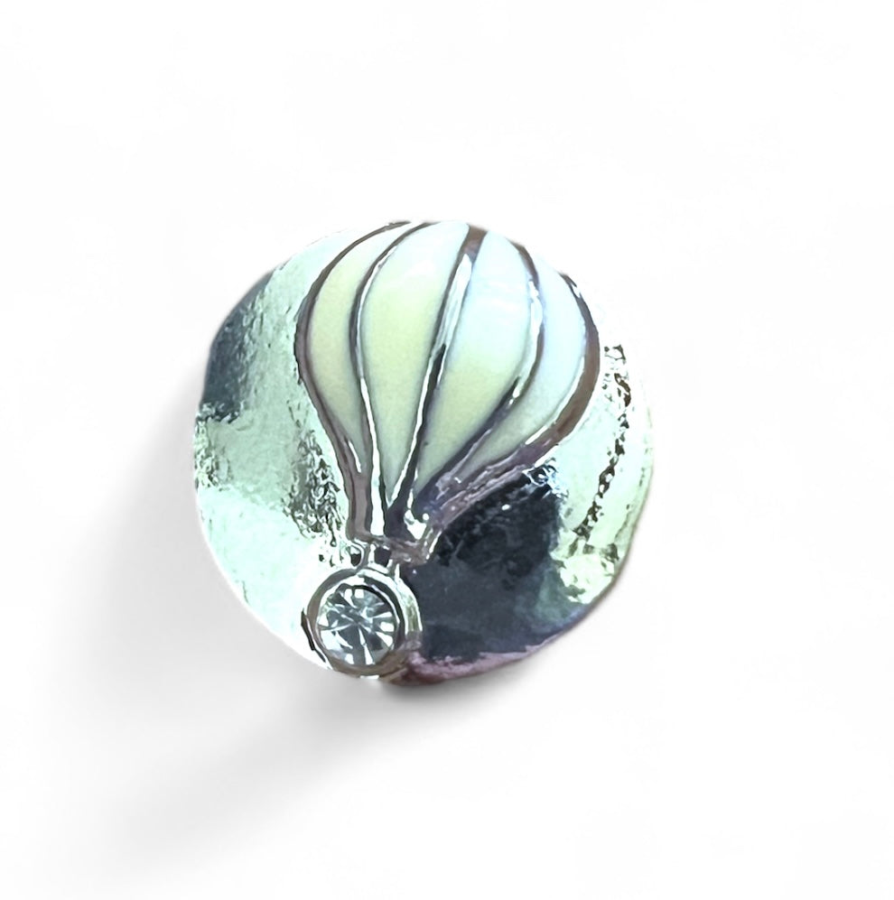 Hot Air Balloon Enamel Clear Rhinestone Silver Plated 20MM Snap Jewelry Charm
