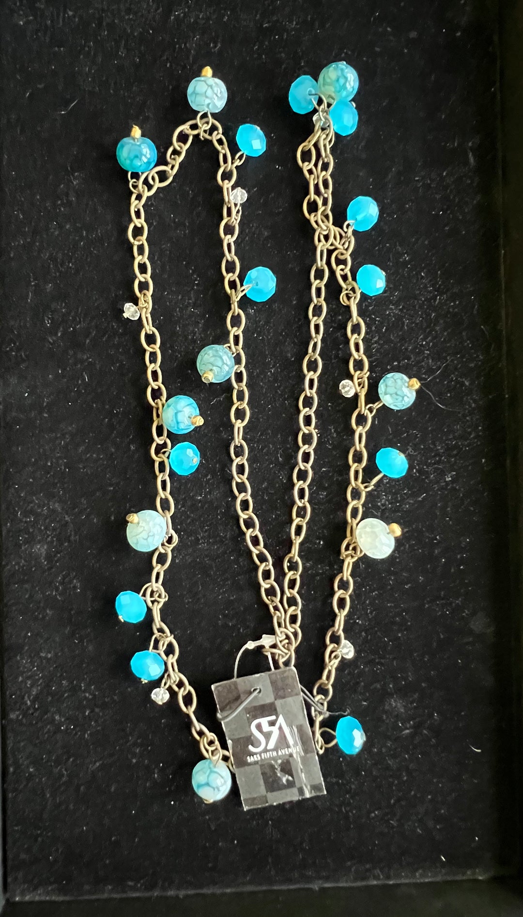 36” Long Gemstone and Gunmetal Chain Saks Fifth Avenue Necklace with original tags
