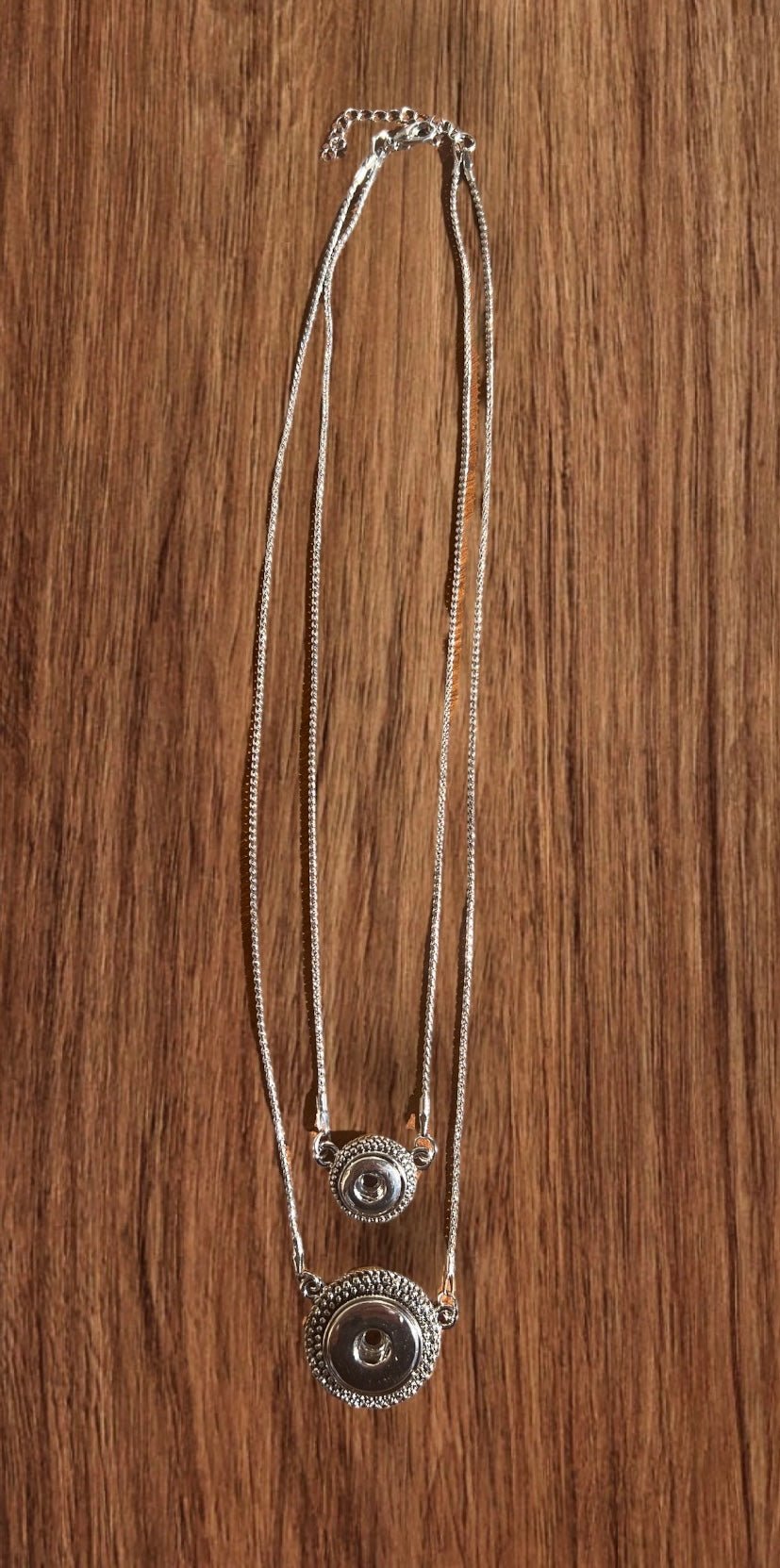Silver Tone Double Snap Jewelry Necklace Fits One 12MM Snap and One 20MM Snap