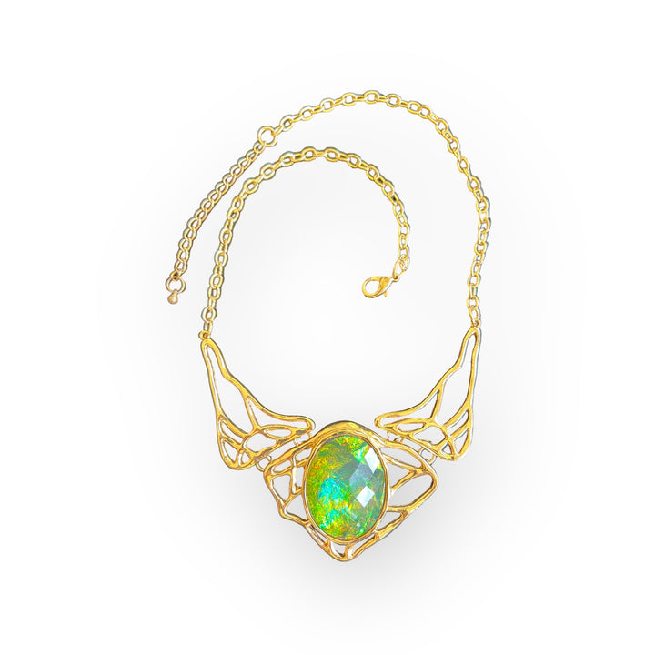 Aurora Borealis and Gold Artsy Statement Necklace