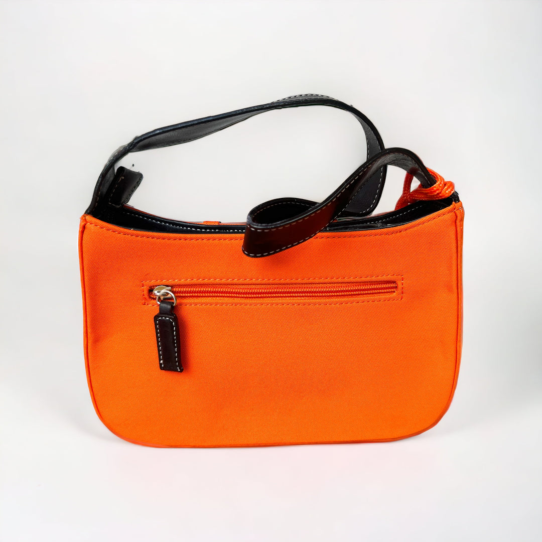Bright Orange Nylon Double Pocket Shoulder Bag Fixed Strap, Bonus Chapstick or Lipstick Holder!