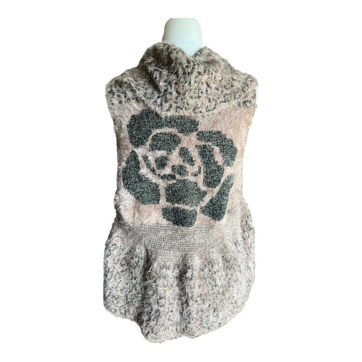 Super Soft Knitted Rose Leopard Print Wrap Vest with Decorative Pin Closure