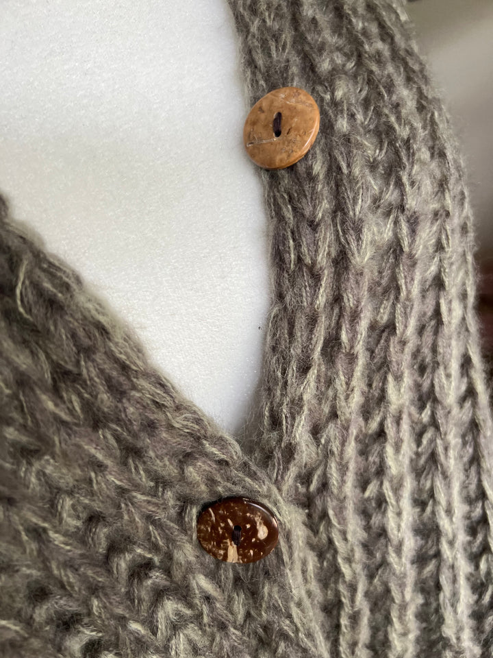 Loose Knit Wide Sweater Scarf Shawl with Wood Buttons