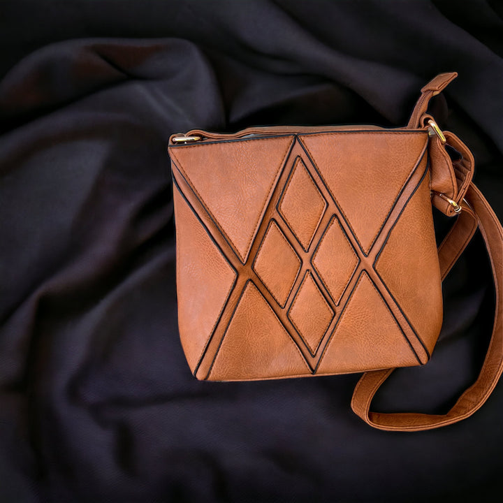 Light Brown Diamond Pattern Crossbody Shoulder Bag