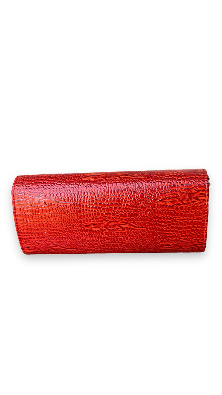 Colorful Alligator Design Structured Clutch with Snap Closure & Detachable Shoulder Chain