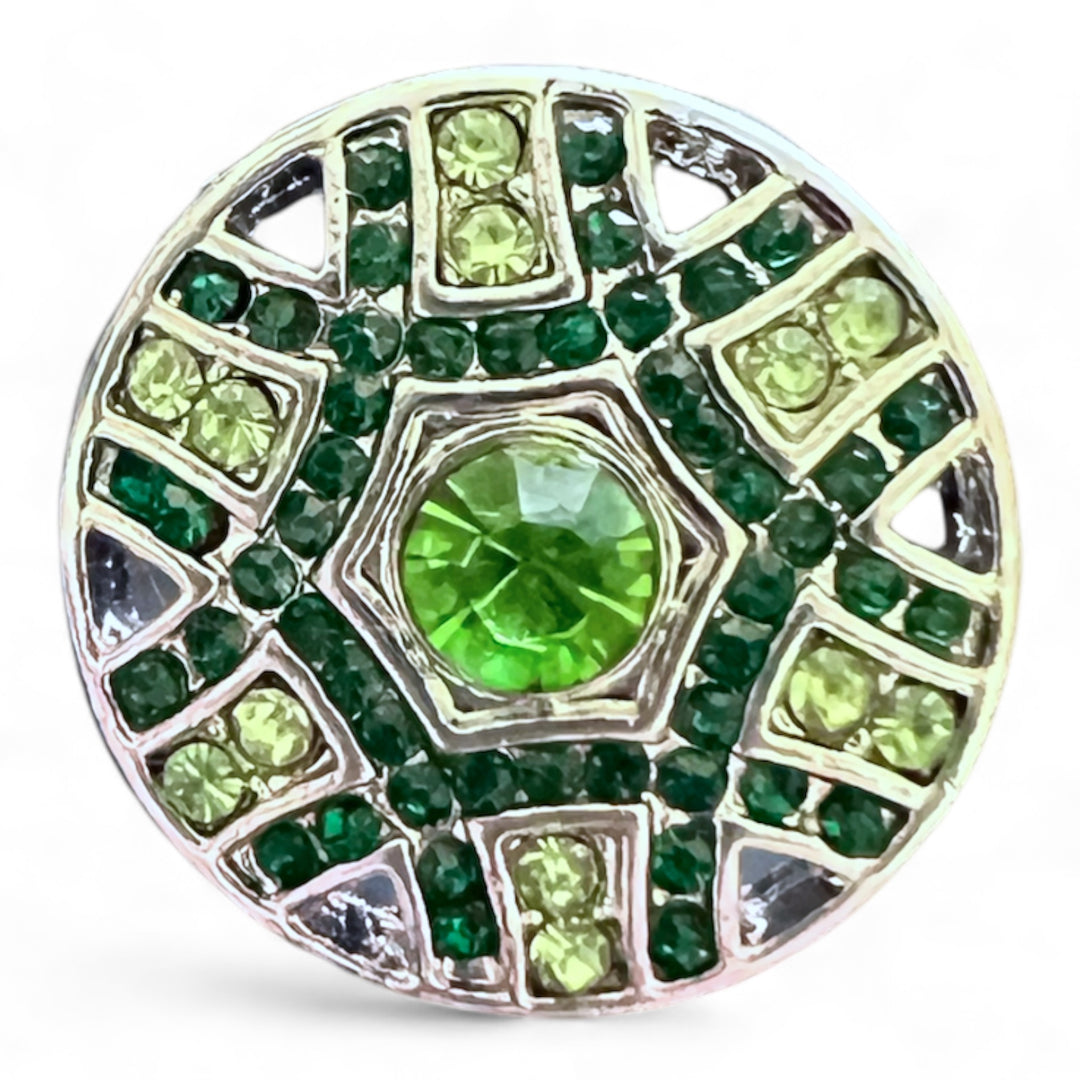 Round Geometric Green Rhinestone 20MM Snap Jewelry Charm