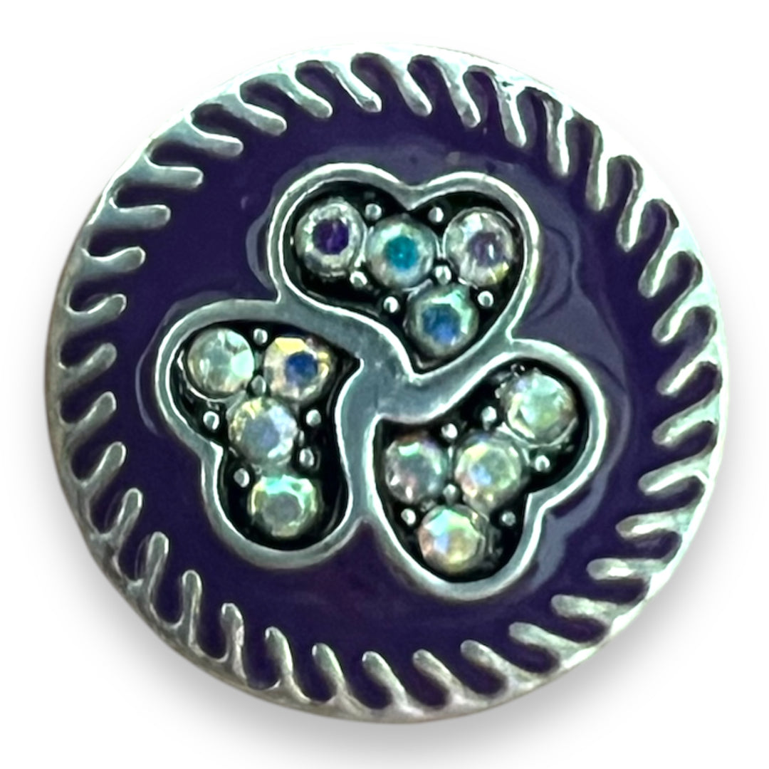 Purple Enamel Hearts Clover with AB Rhinestones Metal 20MM Snap for Interchangeable Jewelry and Accessories