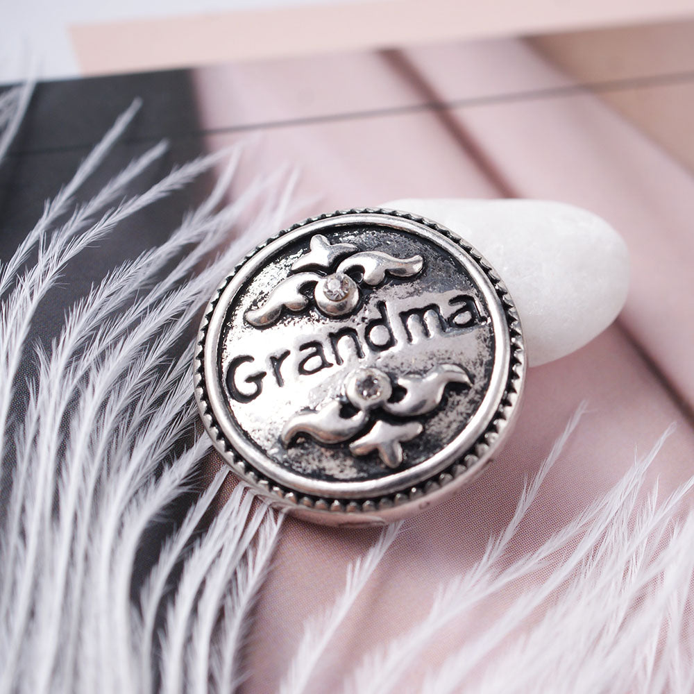 Antique Silver Plated Grandma Snap Jewelry Charm 20MM