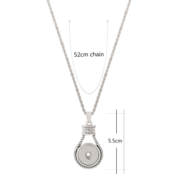 Silver Tone Designer-Look Snap Necklace w/Rhinestones and 50CM Chain fits 18/20MM Snaps