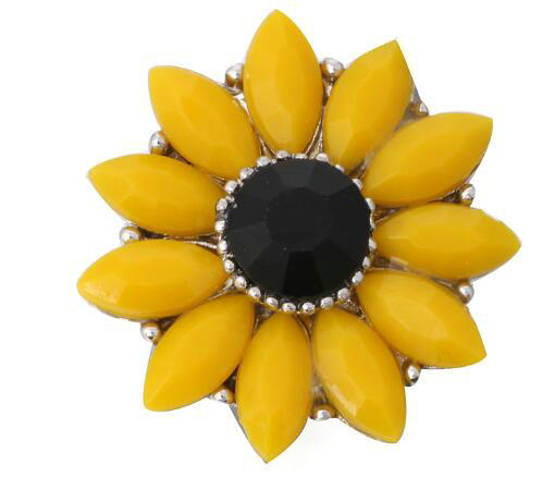 Sunflower Snap Jewelry Charm Yellow Enamel and Onyx Rhinestone 20MM