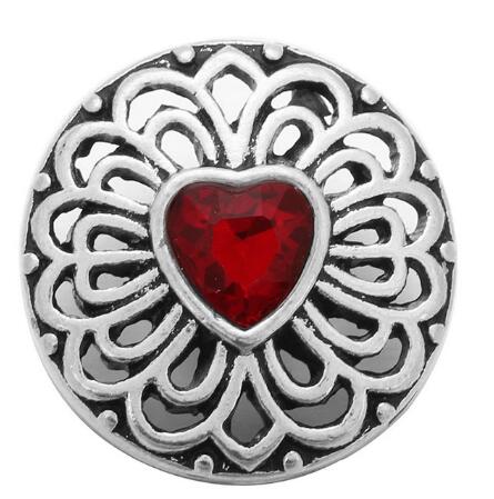 Red Heart Rhinestone w/ Floral Silver Design Metal 20MM Snap