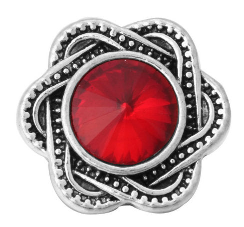 Vintage Look Ruby Oval Rhinestone w/ Silver Metal Woven Star Design 20MM Snap for Interchangeable Jewelry and Accessories