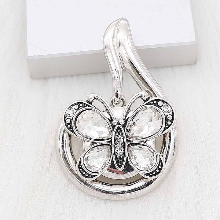 Elegant Rhinestone Silver Plated Butterfly Snap Jewelry Charm 20MM