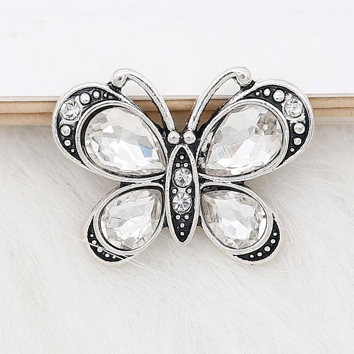 Elegant Rhinestone Silver Plated Butterfly Snap Jewelry Charm 20MM