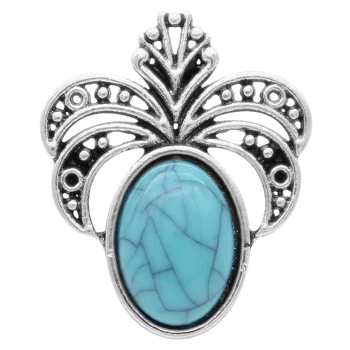 Silver Plated Faux Turquoise Cabochon Pineapple Emblem Style Snap Jewelry Charm 20MM
