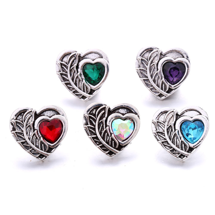Silver Plated Love Heart Feather Snap Jewelry Charm 20MM