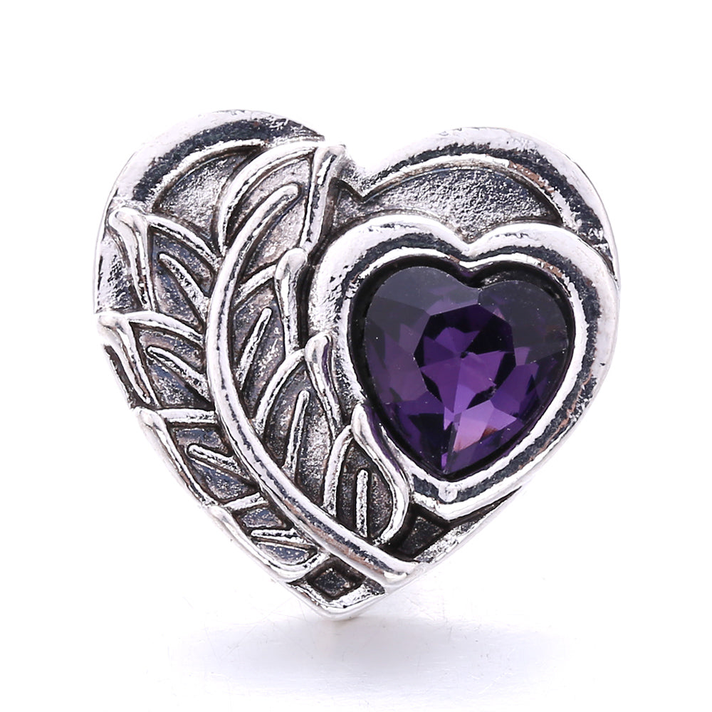 Silver Plated Love Heart Feather Snap Jewelry Charm 20MM