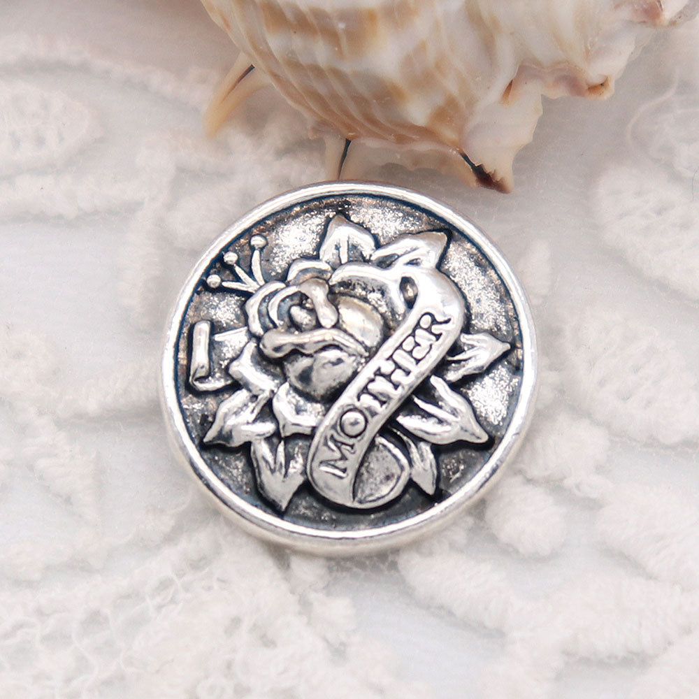Antique Silver Plated Mother Rose Tattoo Design 20MM Snap Jewelry Charm