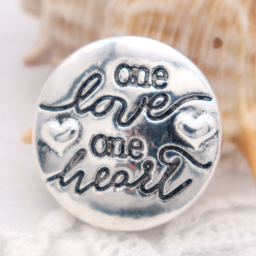 One Love One Heart, Silver Plated 20MM Snap Jewelry Charm