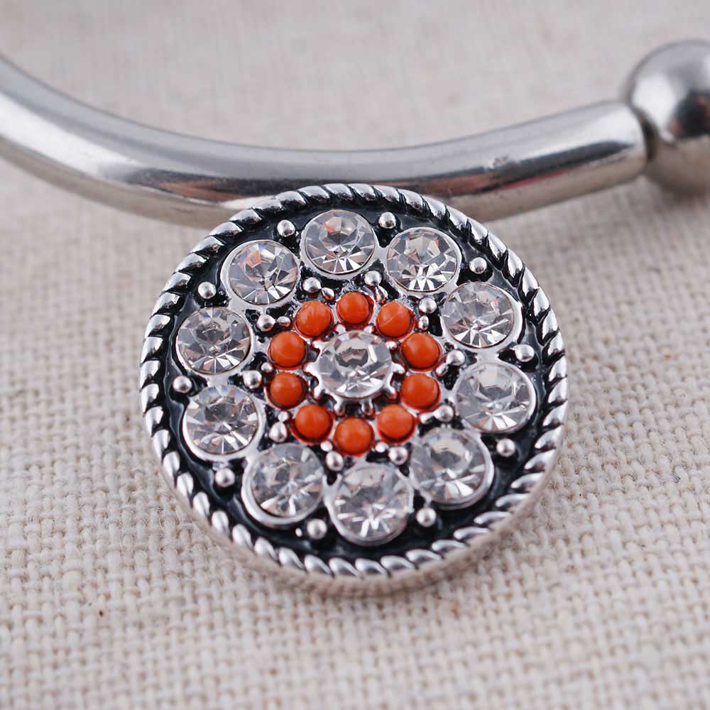 Orange Crush Resin and Clear Rhinestone Silver Plated 20MM Flower Syle Snap Jewelry Charm