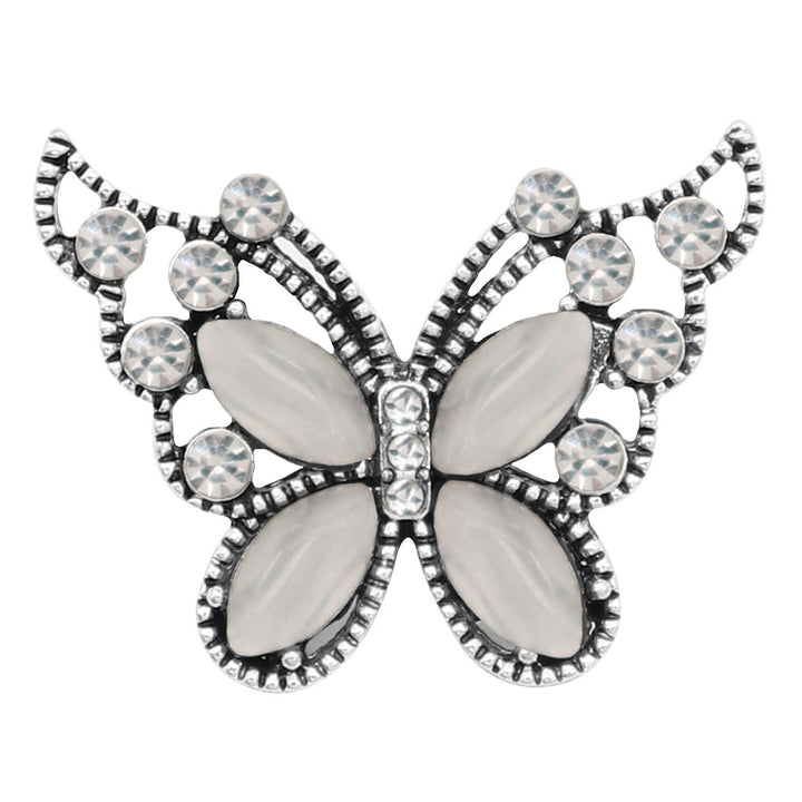 Silver Plated Butterfly Snap Jewelry Charm with Clear & White Opalescent Rhinestones 20MM