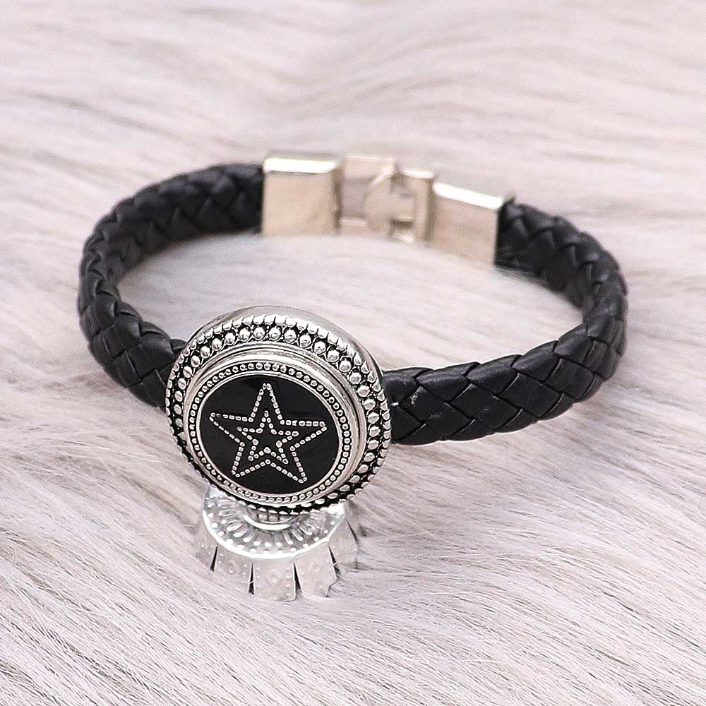 Silver Plated Black Enamel Star Design Snap Jewelry Charm 20MM