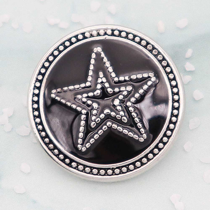 Silver Plated Black Enamel Star Design Snap Jewelry Charm 20MM