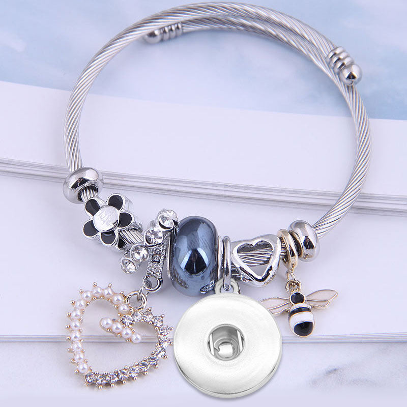 Stainless Steel Cable Charm Snap Bracelet fits 18/20MM Snaps