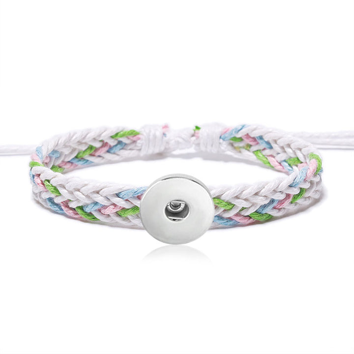 Cotton Linen Hand Woven Snap Jewelry Bracelet with Pull Cord