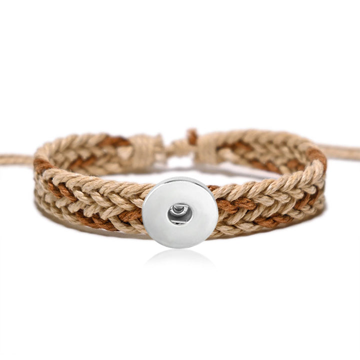 Cotton Linen Hand Woven Snap Jewelry Bracelet with Pull Cord
