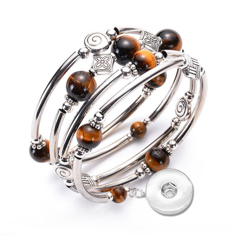 Hand Wound Multilayer Tiger Eye Gemstone Spiral Memory Wire Wrap Bracelet fits 18&20MM snaps jewelry charms