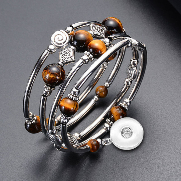 Hand Wound Multilayer Tiger Eye Gemstone Spiral Memory Wire Wrap Bracelet fits 18&20MM snaps jewelry charms