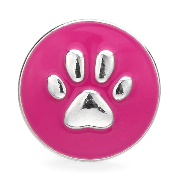 Silver Plated Paw Print with Enamel 20MM Snap for Interchangeable Jewelry & Accessories