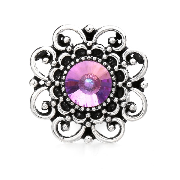Dazzling Lavendar Purple Rhinestone with Silver Plated Metal 20MM Snap for Interchangeable Jewelry & Accessories