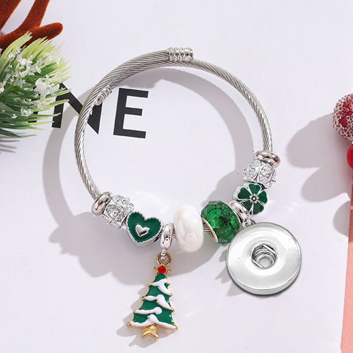 Christmas Stainless Steel Beaded Charm Bangle Bracelet with Snap Jewelry Charm Base fits 18MM or 20MM Snaps